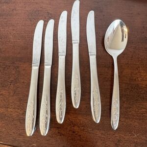 6 Pc.VTG Flatware Sears Roebuck Wood Dale Stainless USA Sunflower Spoon Knife